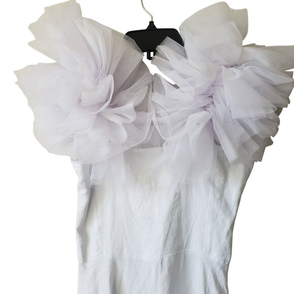NEW Fanm Mon Giamba White Dress Embroidered Hem Tulle Puff Sleeve XXS - Picture 9 of 13